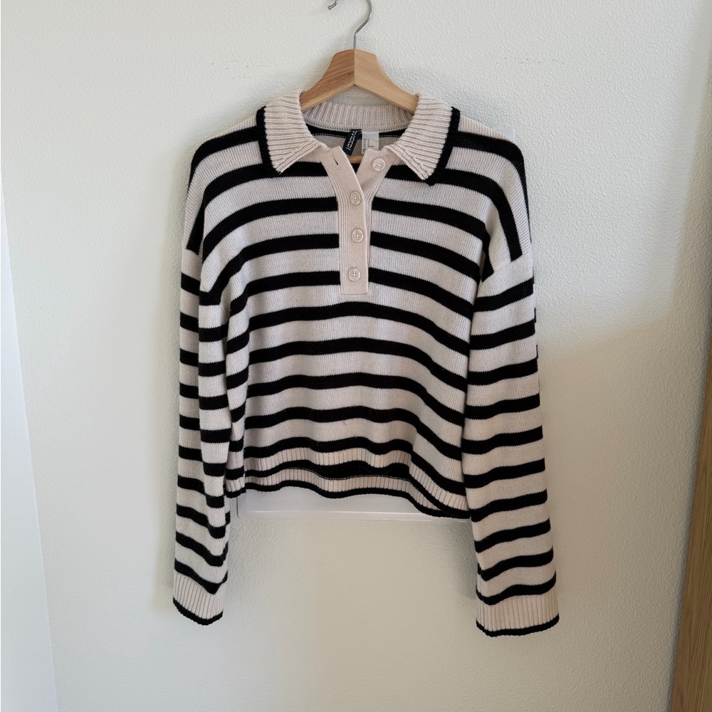 H&M Divided Striped Black and White Rugby Sweater